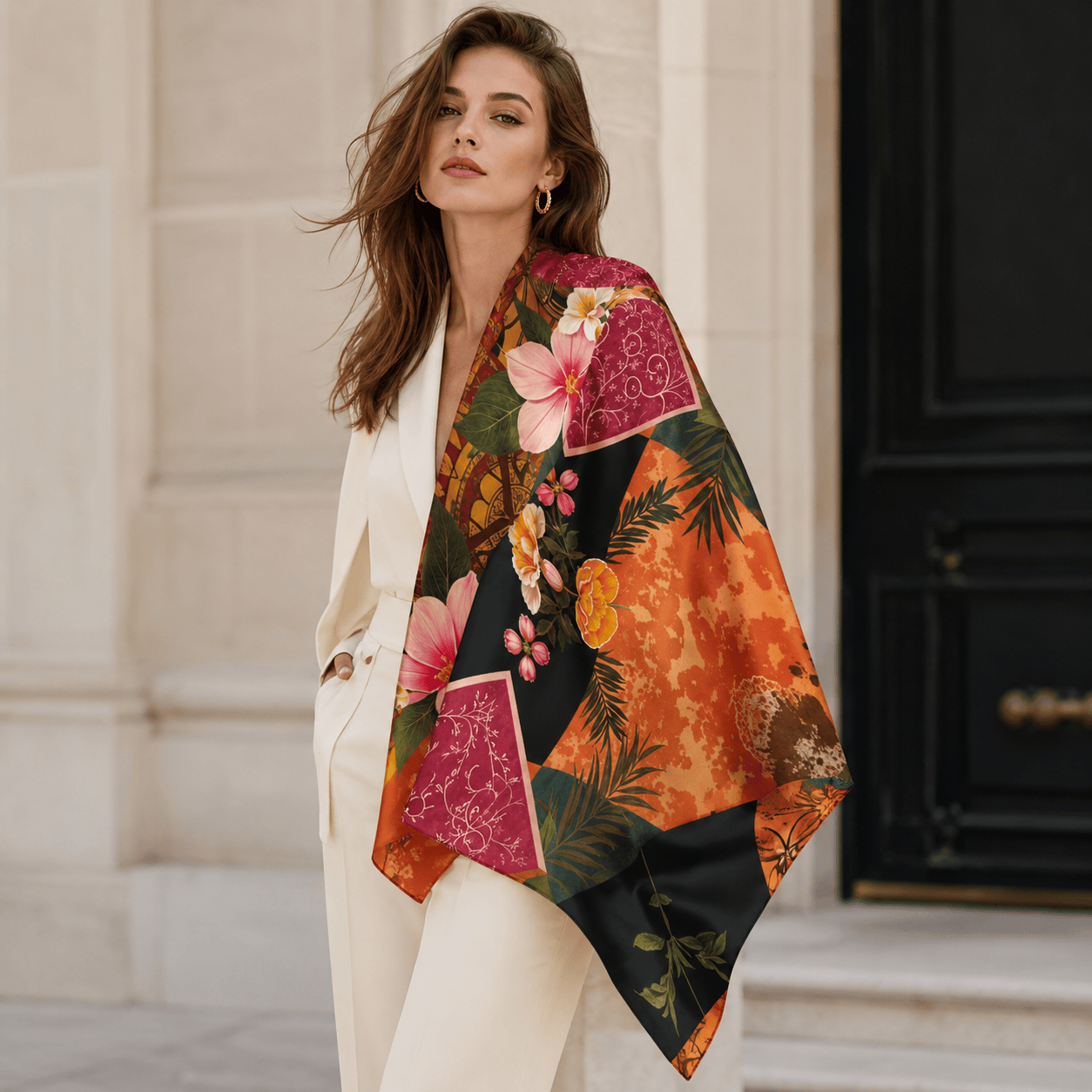 PARADISE FLORAL SILK LONG LADIES SCARF