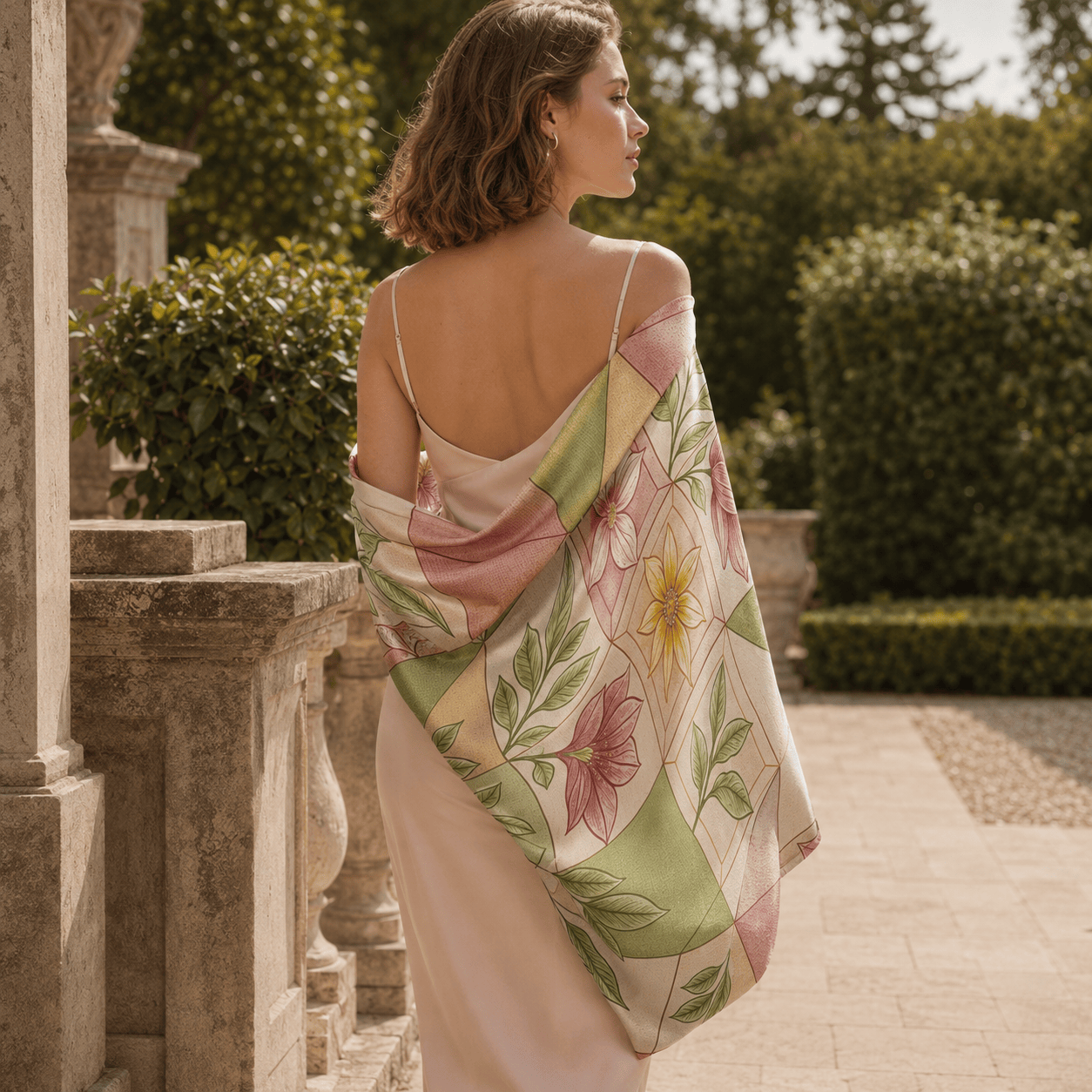 PASTEL BOTANICAL SILK LONG LADIES SCARF