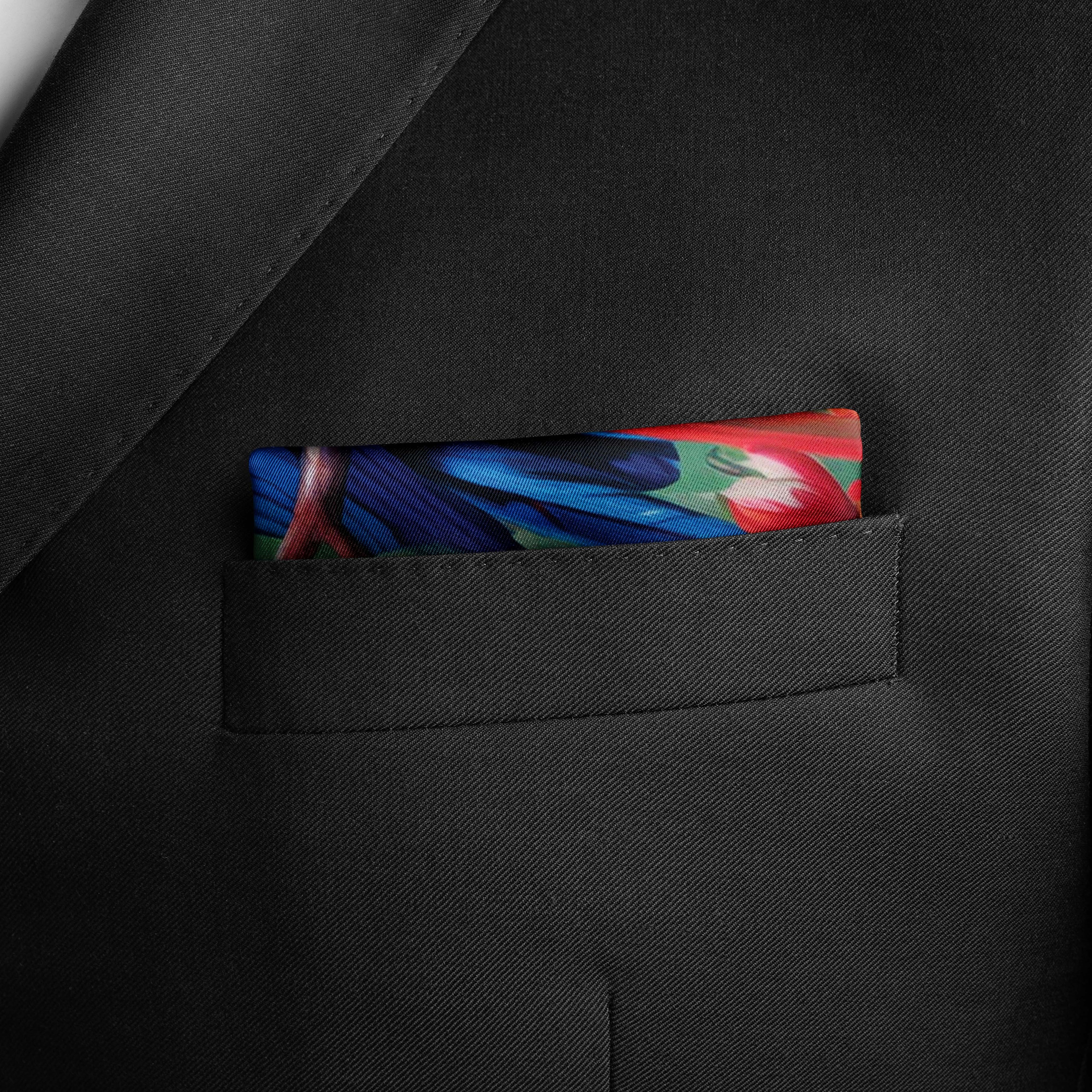 BIRDS AND JUNGLE SILK POCKET SQUARE