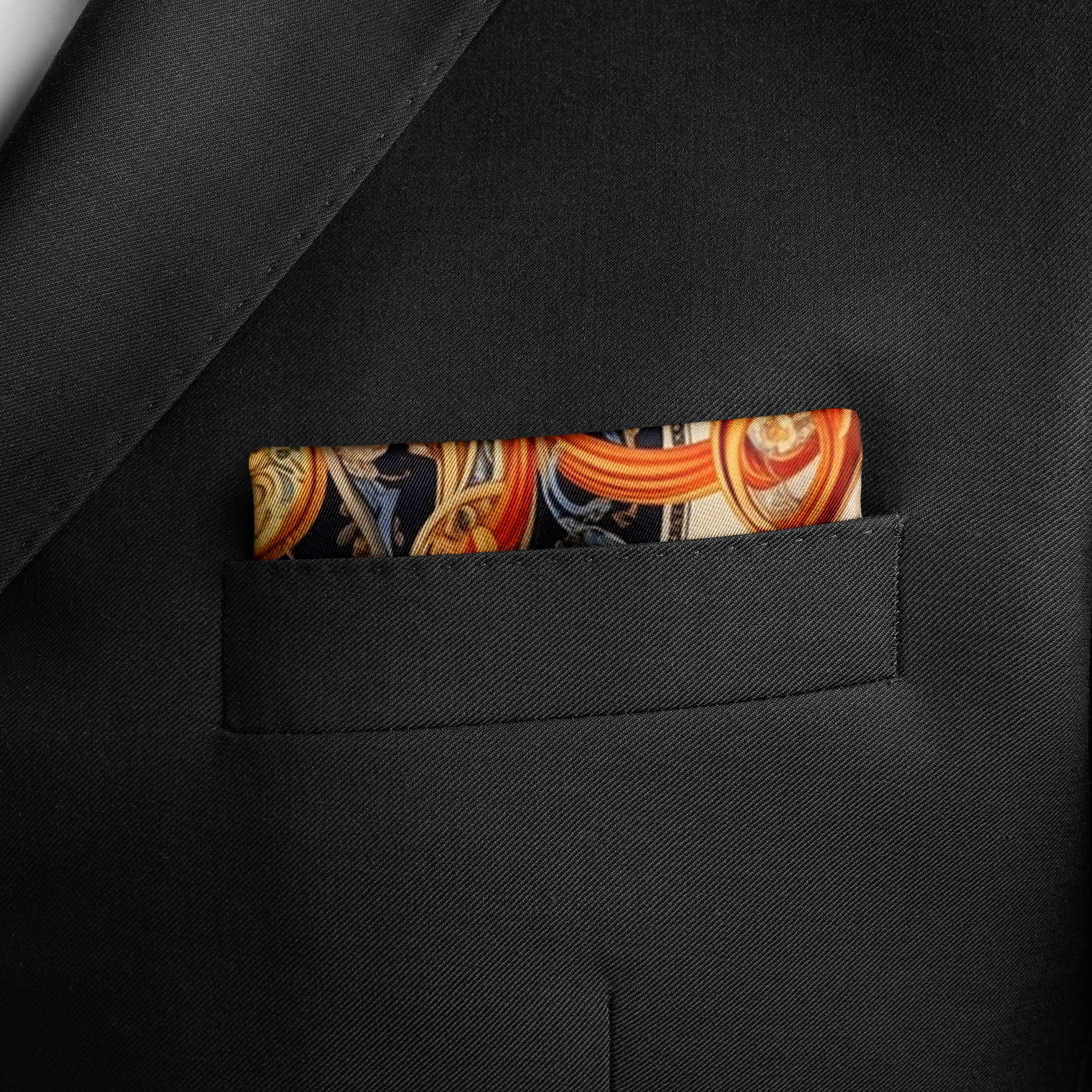 Vintage Pocket Square | Silk Pocket Square | Black Wolf