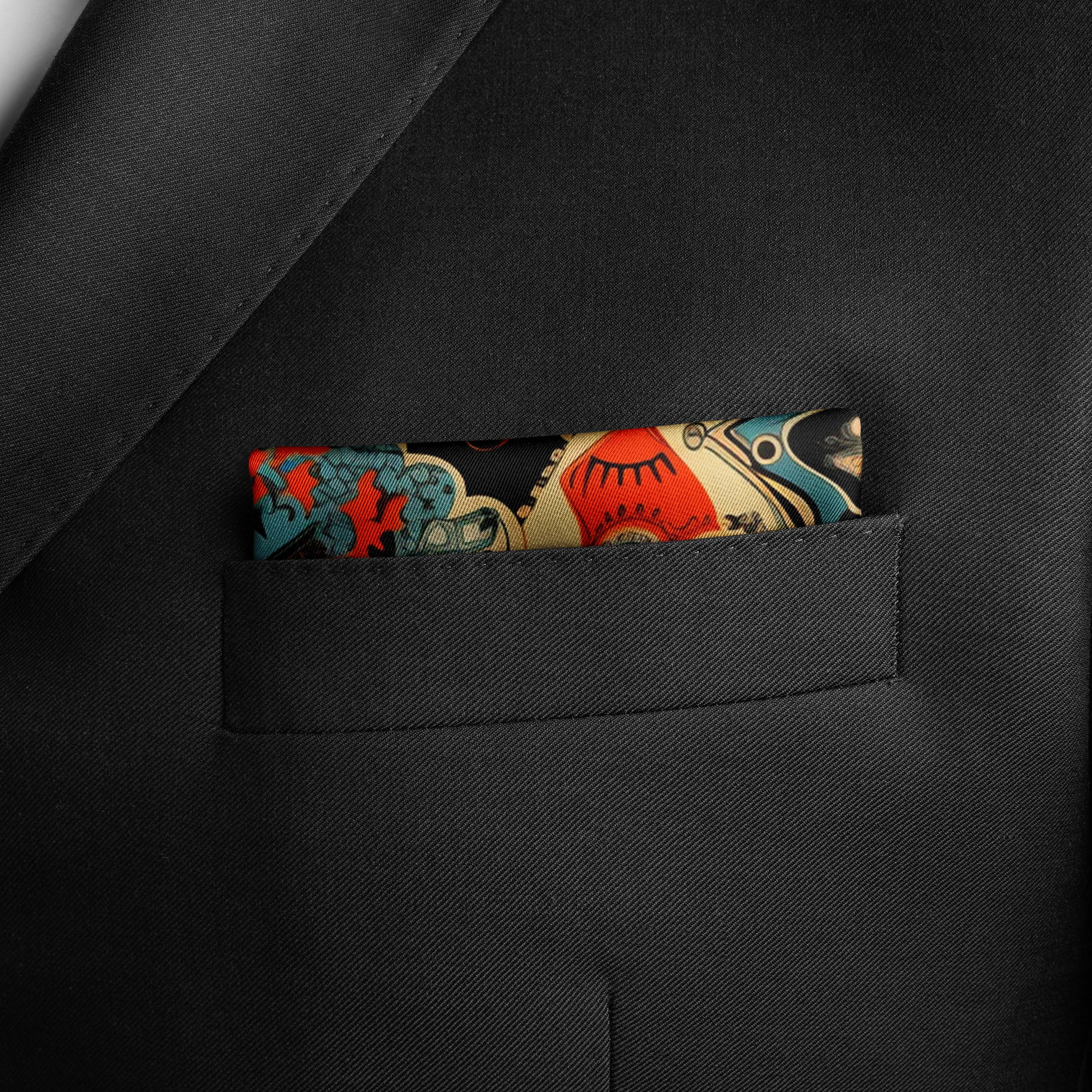 Printed Pocket Square | Unique Pocket Square | Black Wolf