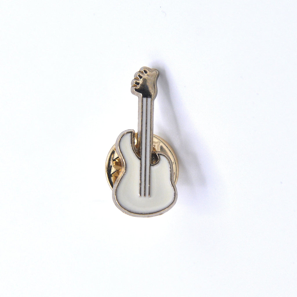 WHITE & GOLD GUITAR BROOCH