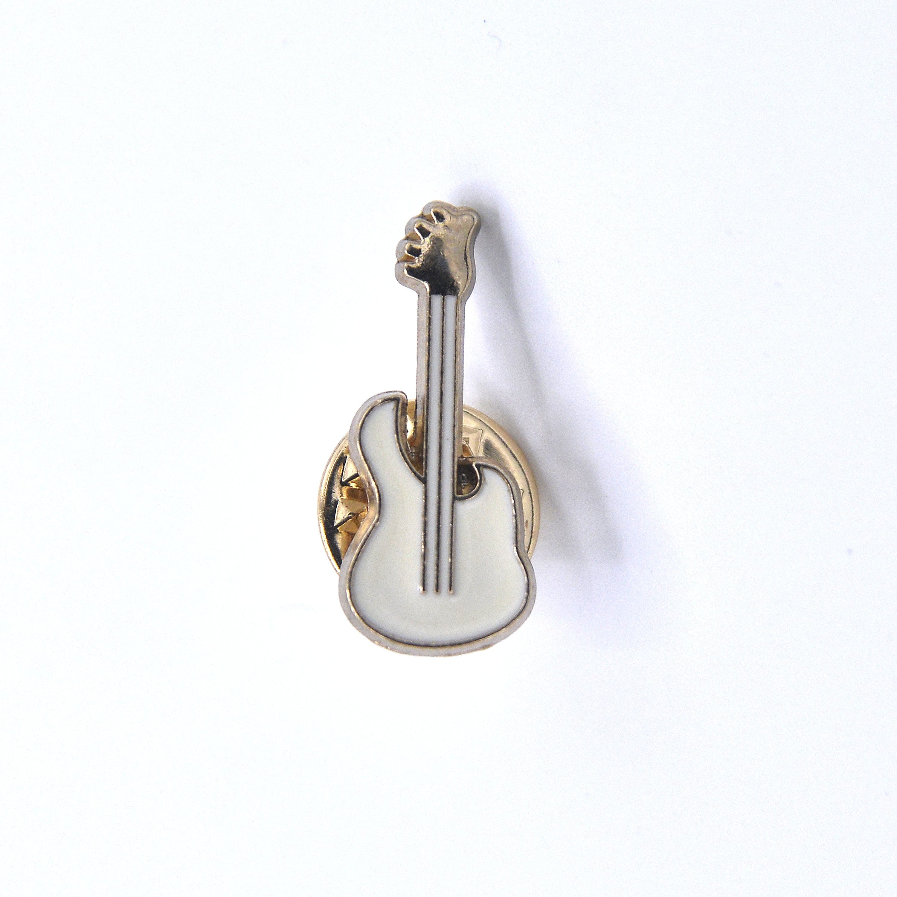 WHITE & GOLD GUITAR BROOCH