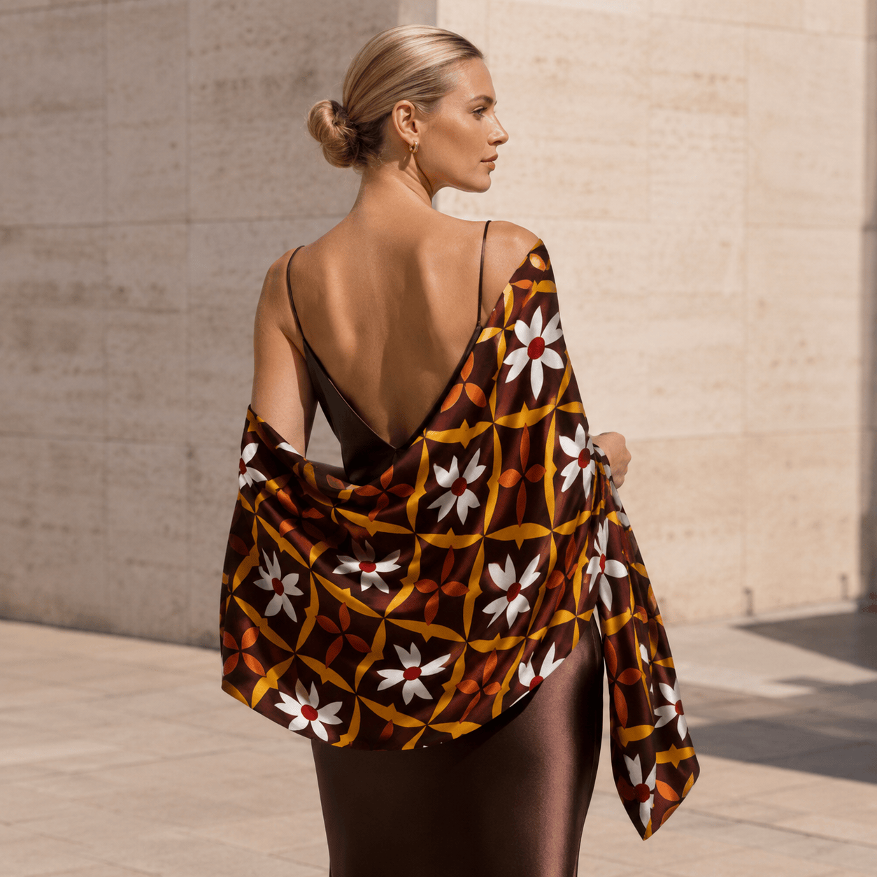 RETRO BLOOM SILK LONG LADIES SCARF