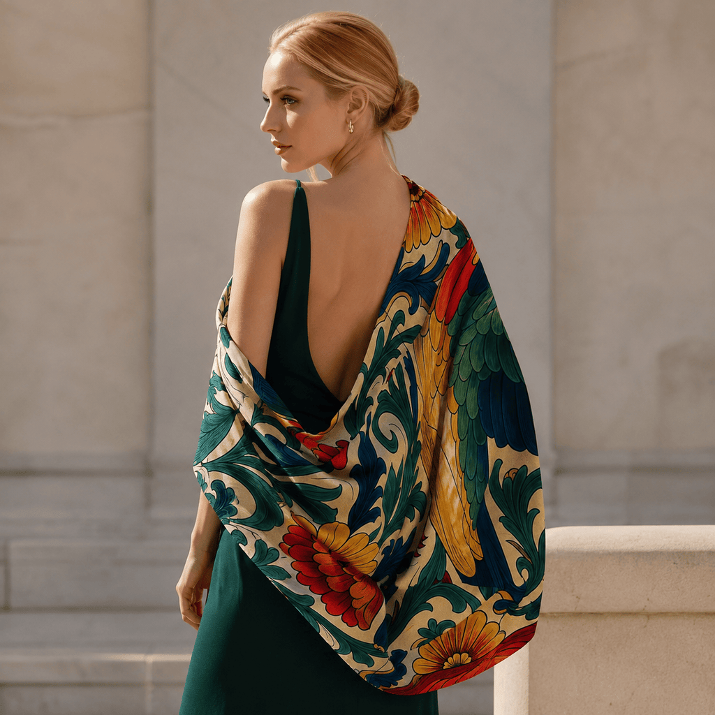 ROYAL HUMMINGBIRD SILK LONG LADIES SCARF