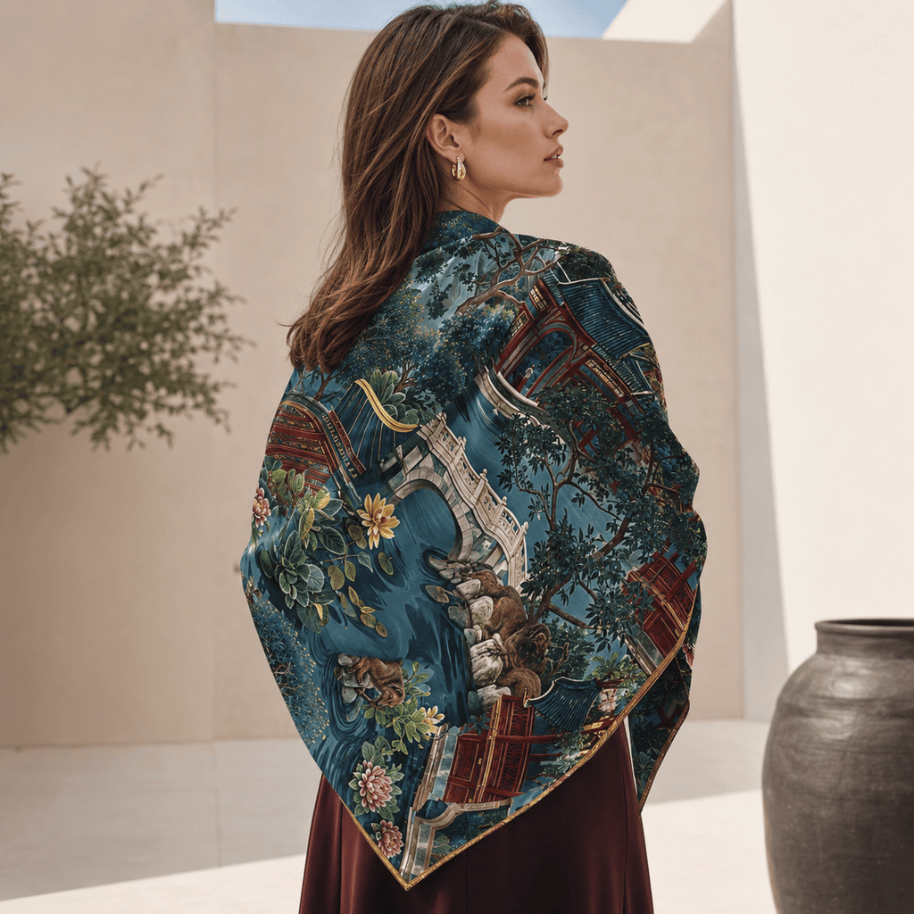 ROYAL LOTUS GARDEN SILK LONG LADIES SCARF