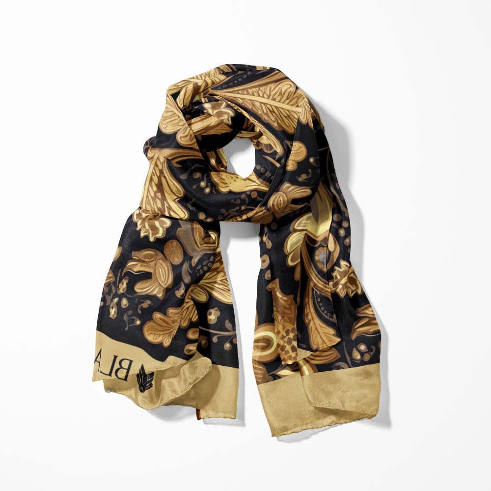 WILLIAM MORRIS GOLD & BLACK MEN SCARF AND POCKET SQUARE SET – PREMIUM COLLECTION