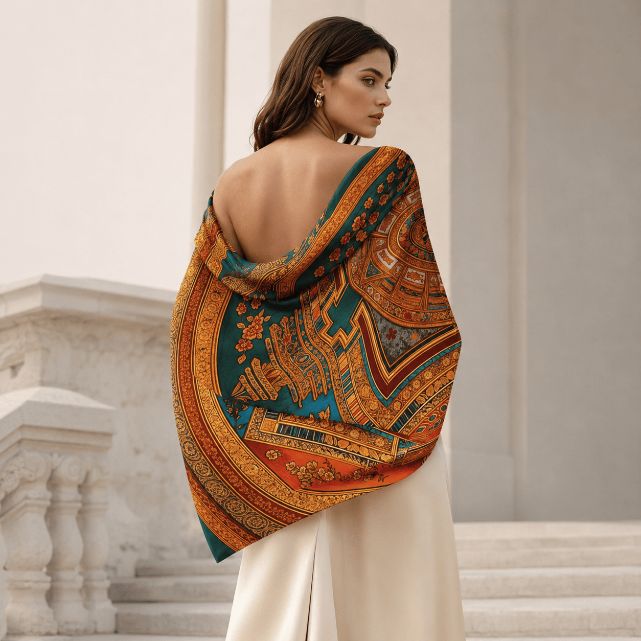 SACRED DHARMA MANDALA SILK LONG LADIES SCARF