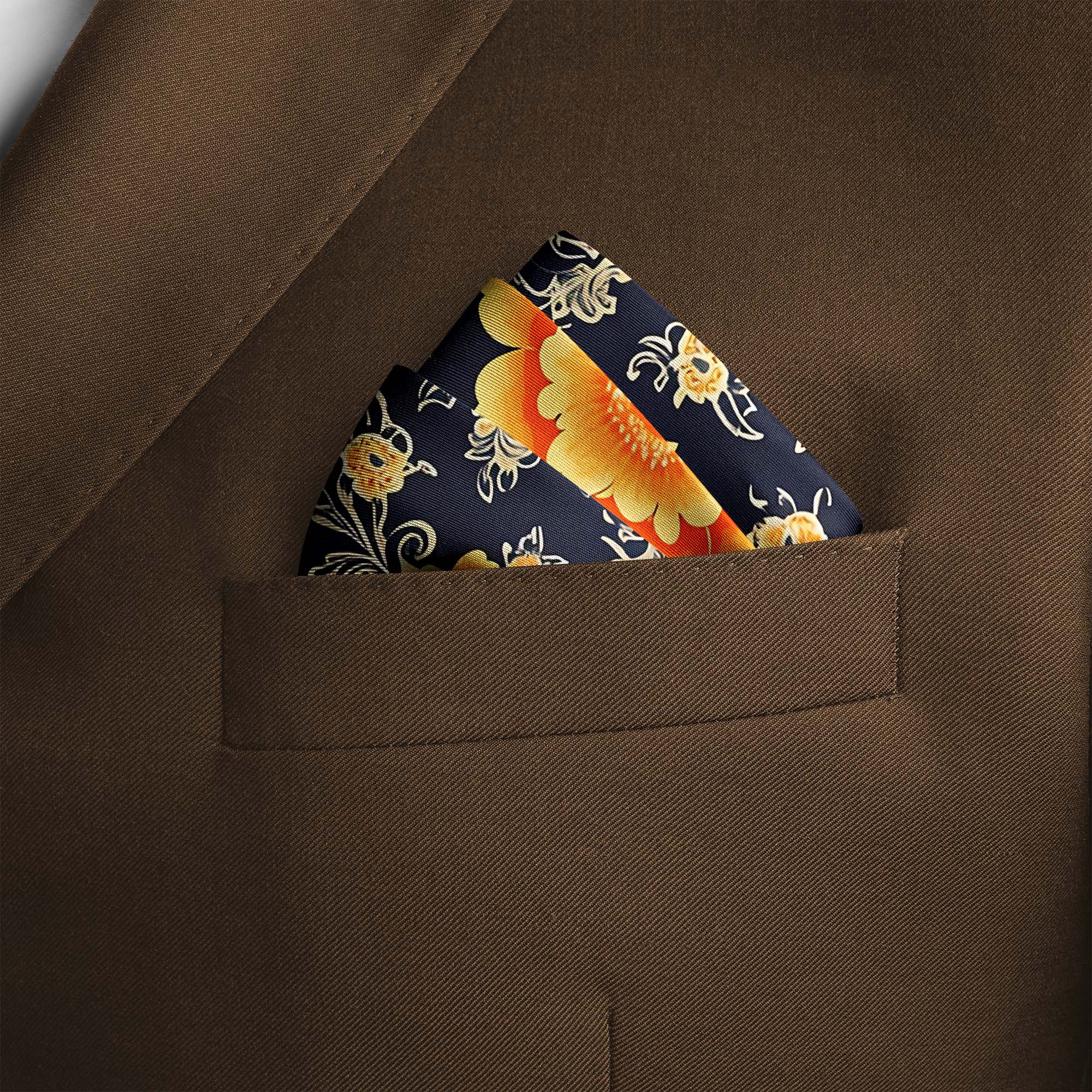 FLOWERS FOLIAGE SILK POCKET SQUARE