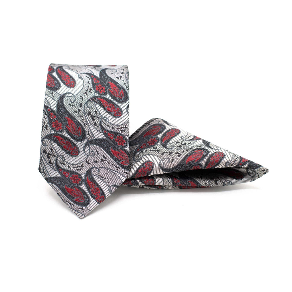 SILVER INFERNO TIE AND POCKET SQUARE SET