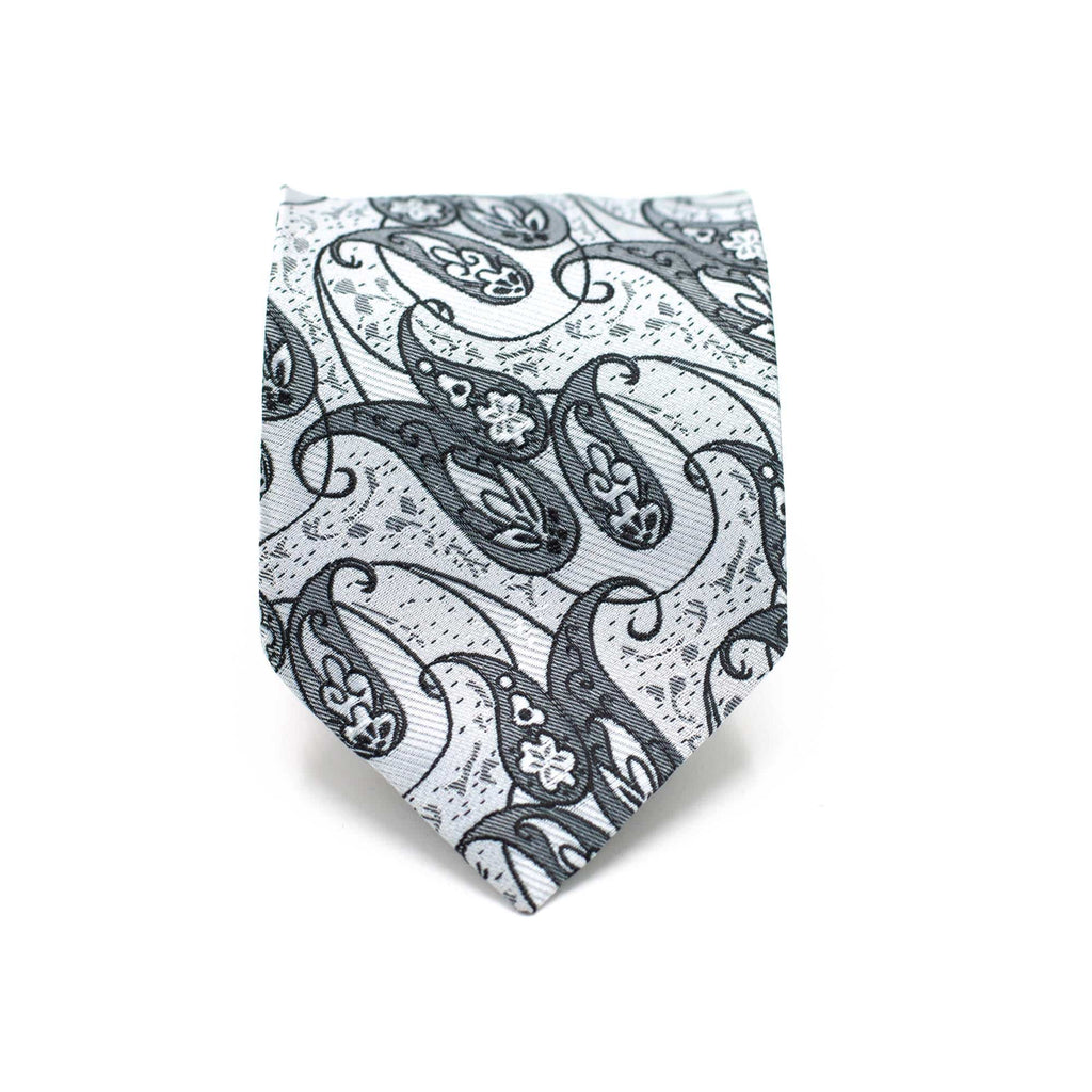 SILVER PAISLEY TIE AND POCKET SQUARE SET