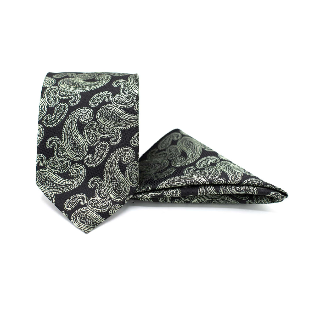 CLASSIC BLACK PAISLEY TIE AND POCKET SQUARE SET