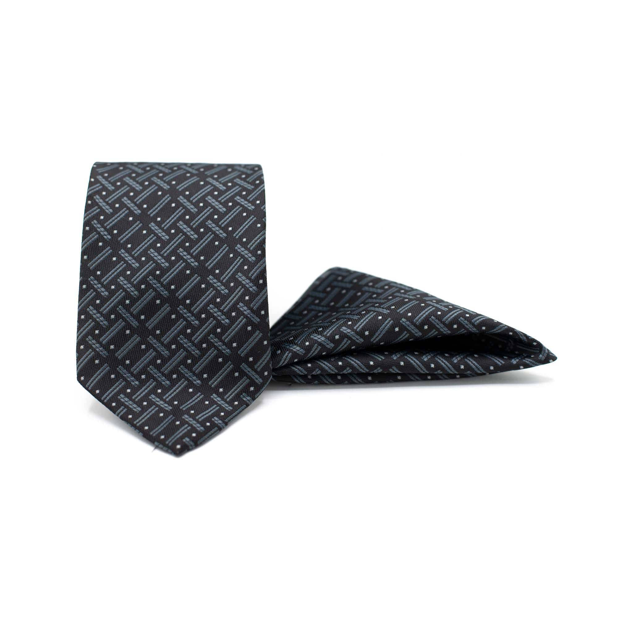 MODERN MESH BLACK TIE AND POCKET SQUARE SET