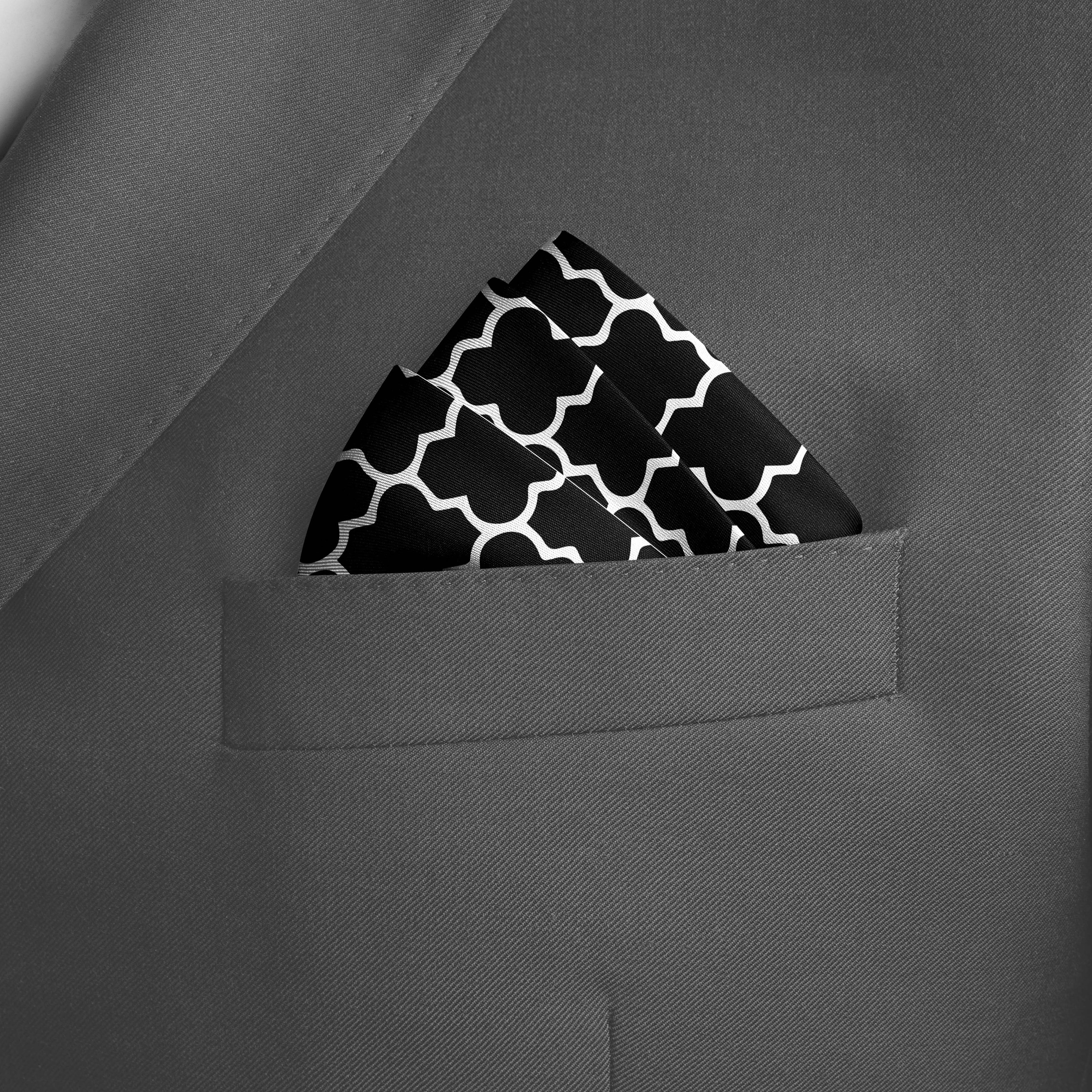 SILVER GEOMETRIC SILK POCKET SQUARE