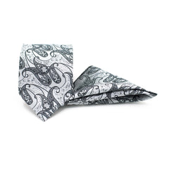 SILVER PAISLEY TIE AND POCKET SQUARE SET