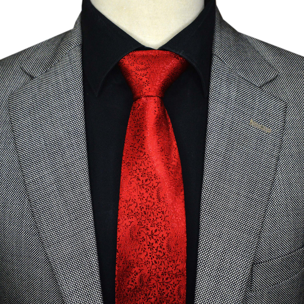 RED VINE PAISLEY SELF PRINTED TIE