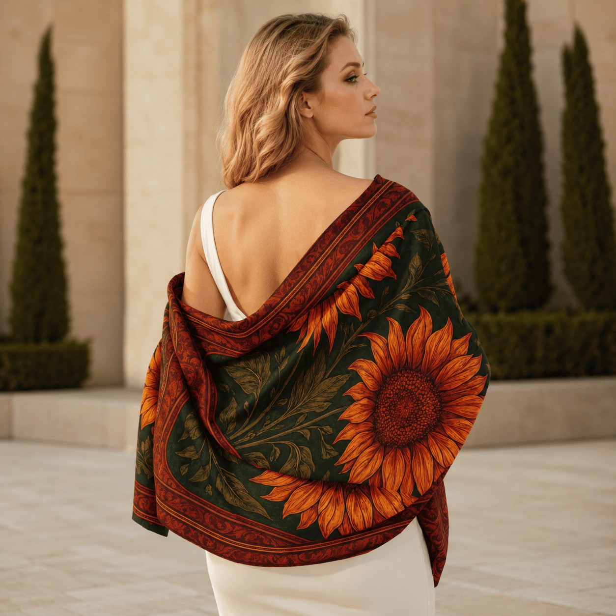 VIBRANT SUNFLOWER SILK LONG LADIES SCARF