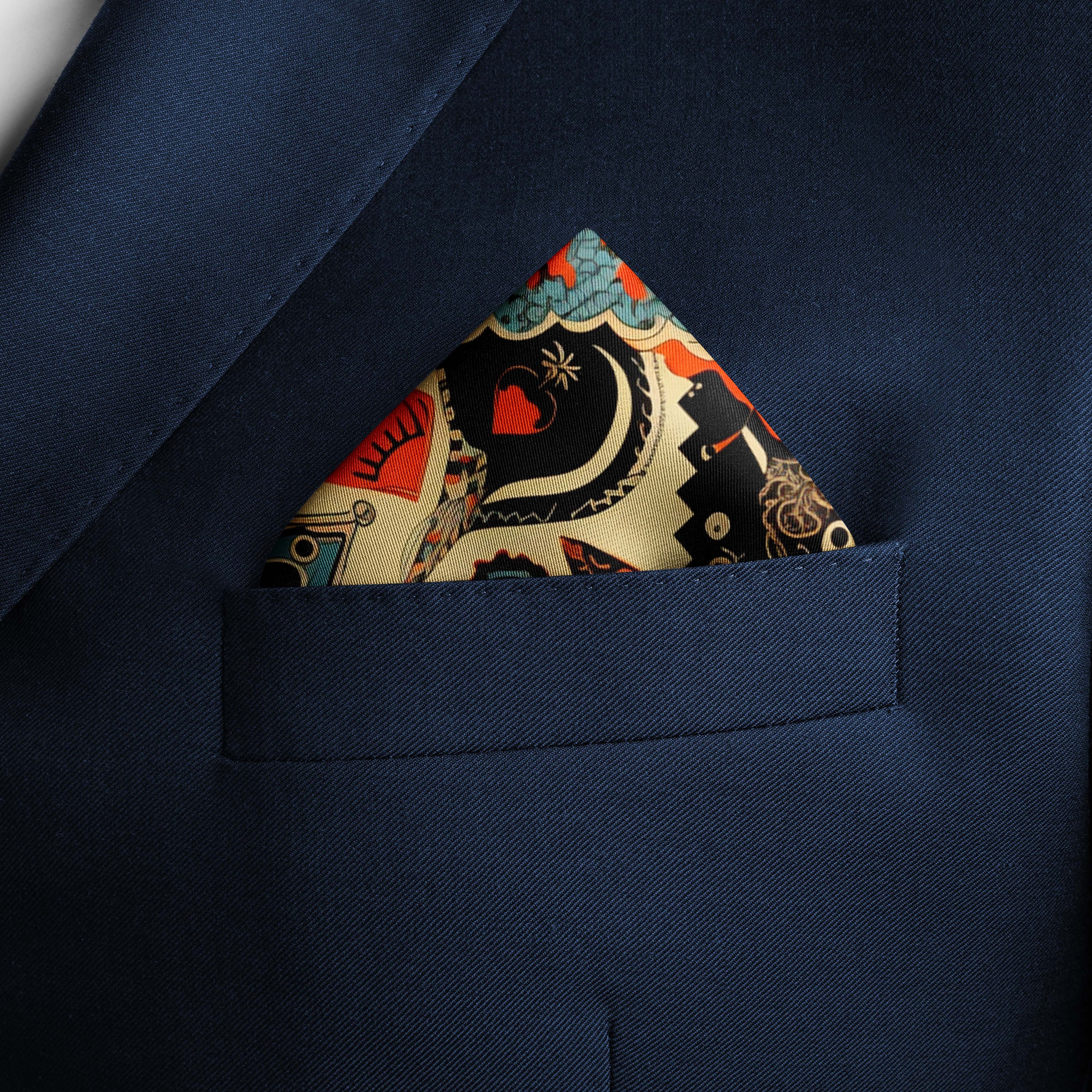 Printed Pocket Square | Unique Pocket Square | Black Wolf